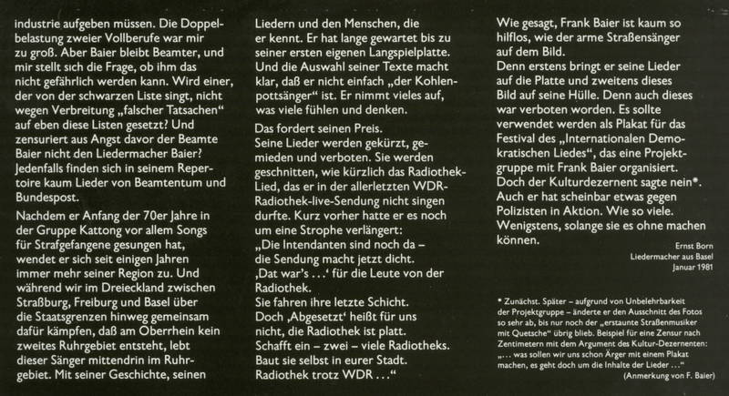 Ernst Born schreibt  auf der \" Schwarzen Liste\"  zu Frank Baier !