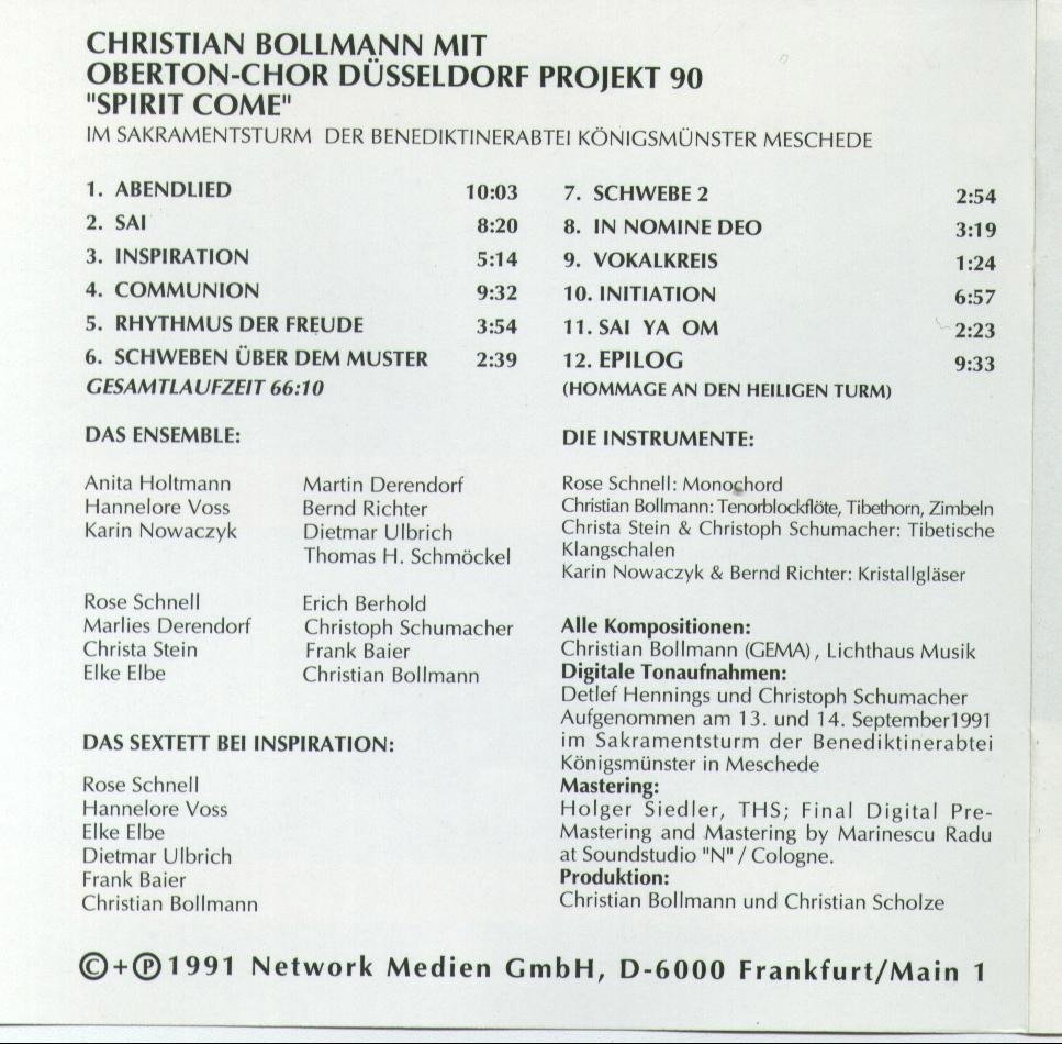 CD Booklett Spirit Come 1991
