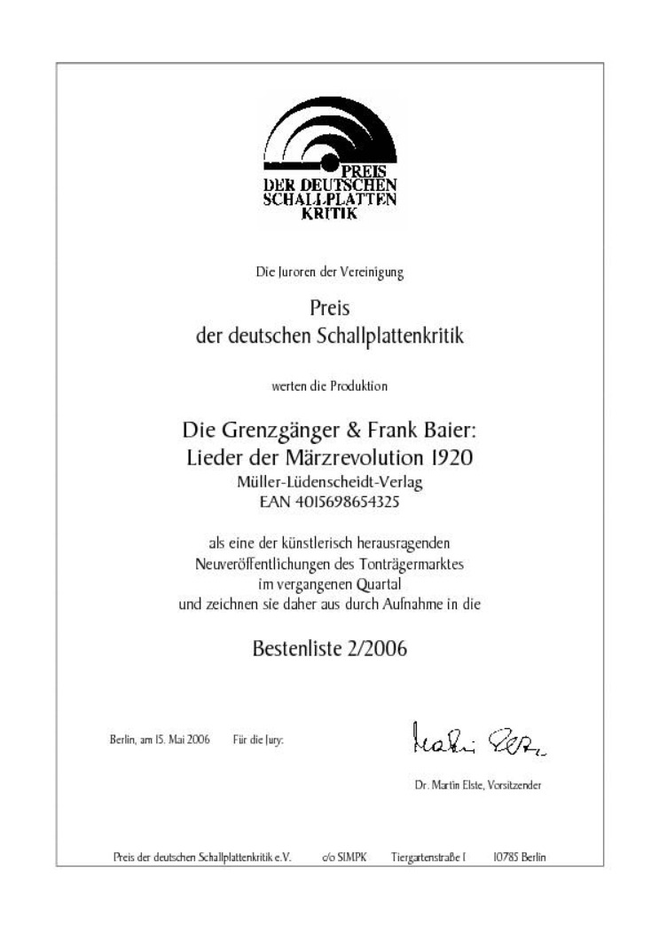 Preis der deutschen Schallplatten Kritik - 2006